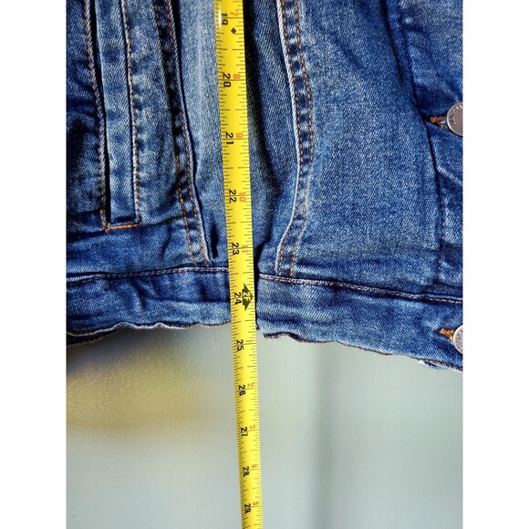 Black Label C’est Toi Women's Sz 3XL Distress Denim Navy Faux Fur Button Jacket - Picture 16 of 16